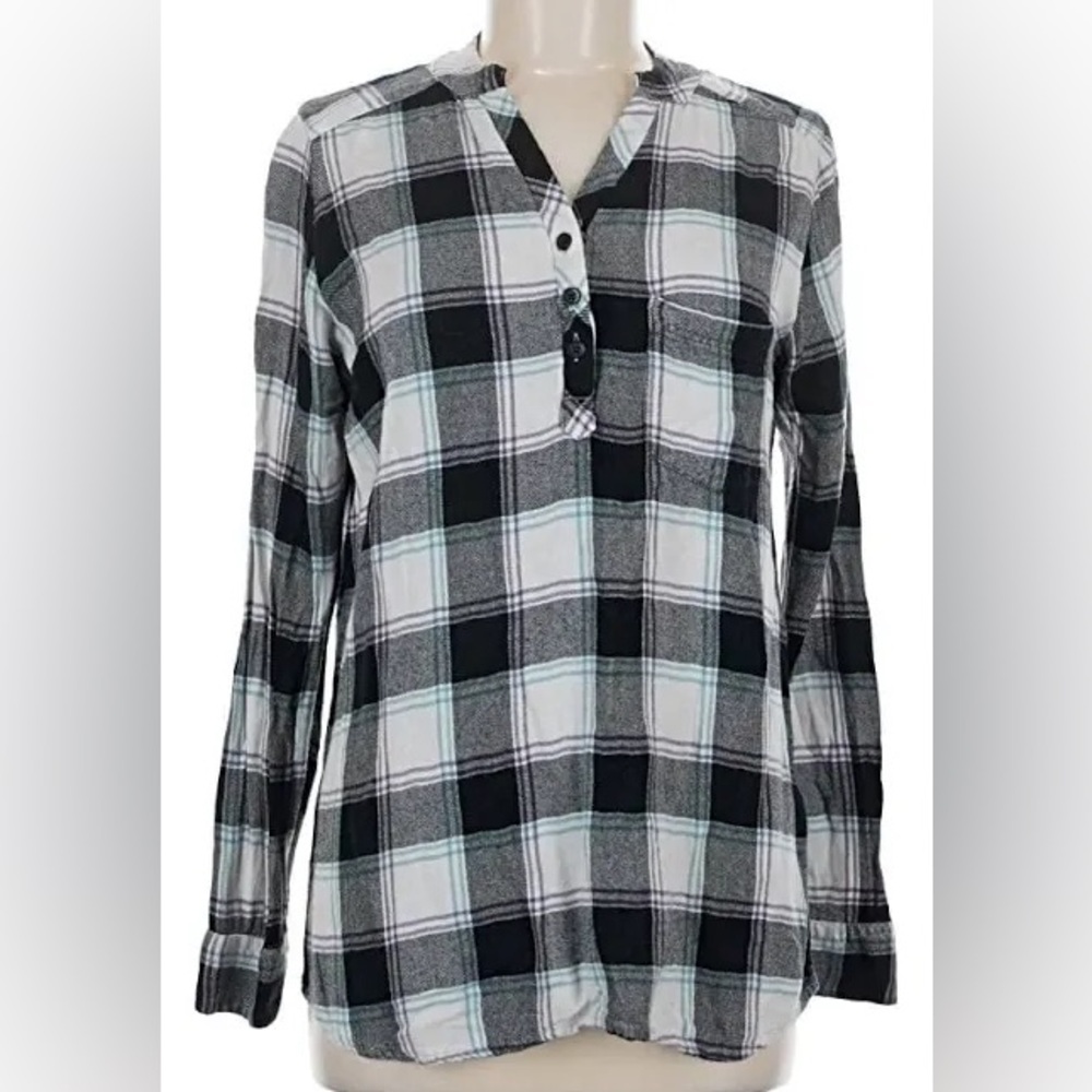 Mountain Khakis Josie Tunic, Black and White Plaid Button-Up Shirt sz small